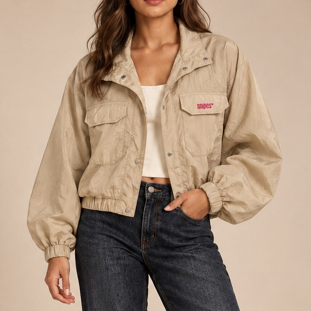 Cropped Utility Nylon Windbreaker Tan Streetwear Jacket NWT Small SNIPES